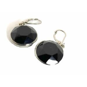 Vintage , Jet Blackwarovki Like Crystal  Element Round Leverback Earring